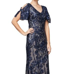 Women Floral Flutter Sleeve Sequin Gown Alex Even